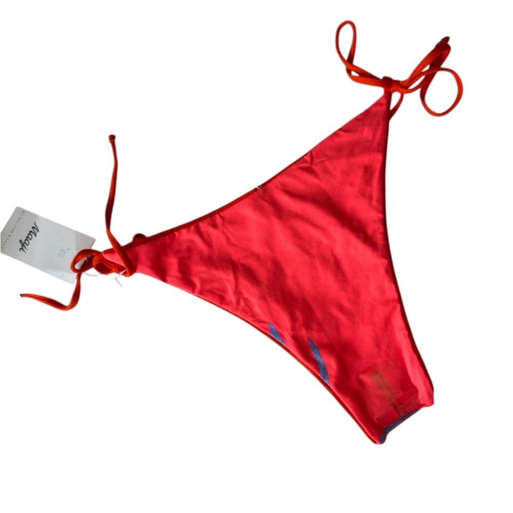 Maaji Coral Reversible Ribbed/ Smooth Blue Accent Tie Bikini Bottom NWT Size L